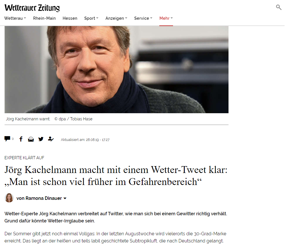 Wetterauer Zeitung - Jörg Kachelmann macht mit einem Wetter-Tweet klar